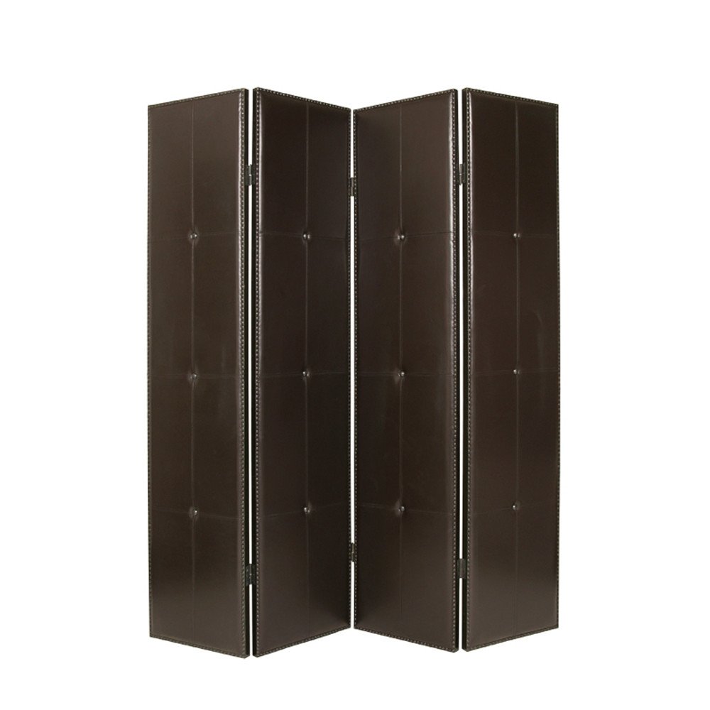 84" Brown Faux Leather Folding Four Panel Screen Room Divider - SKU 277094 on a white background
