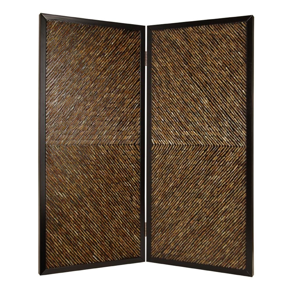 84" Brown Folding Two Panel Screen Room Divider on a white background