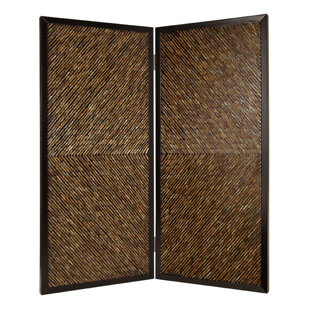 84" Brown Folding Two Panel Screen Room Divider on a white background