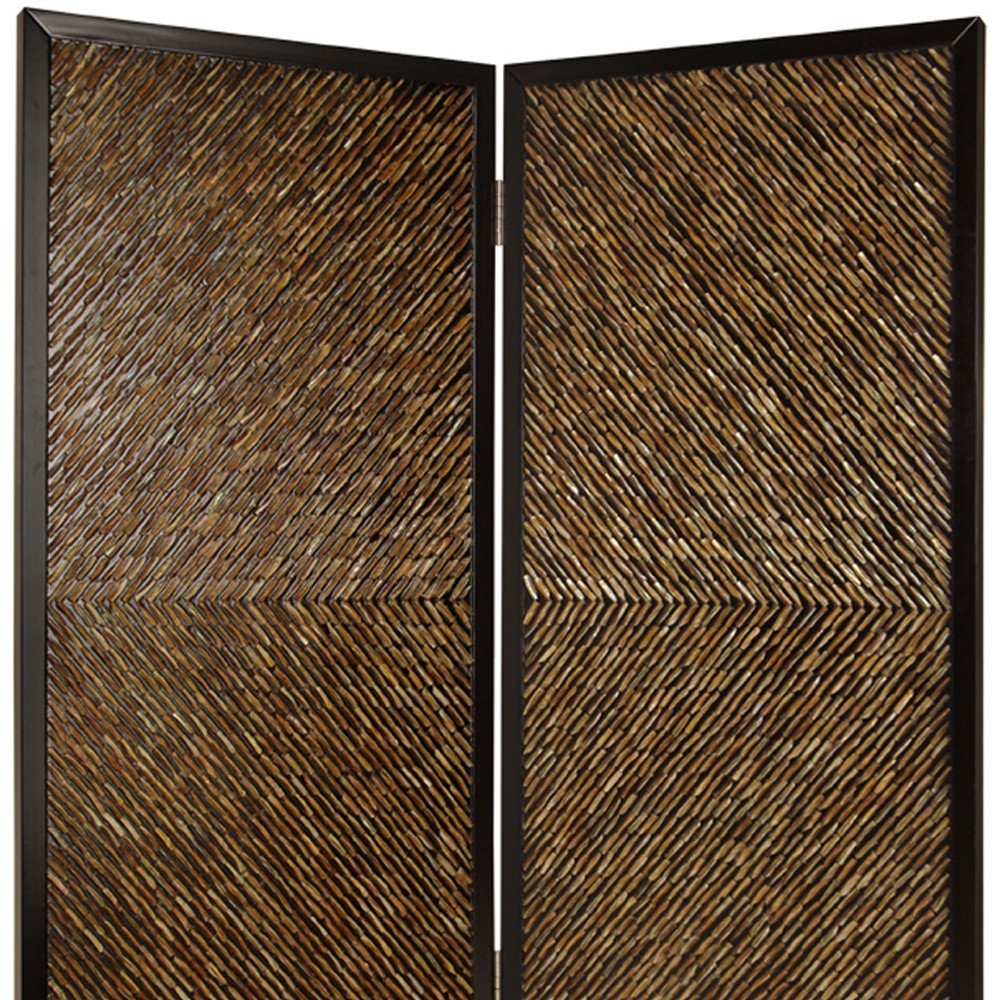 84" Brown Folding Two Panel Screen Room Divider close-up detail