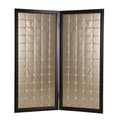 84" Gold Fabric Folding Two Panel Screen Room Divider on a white background