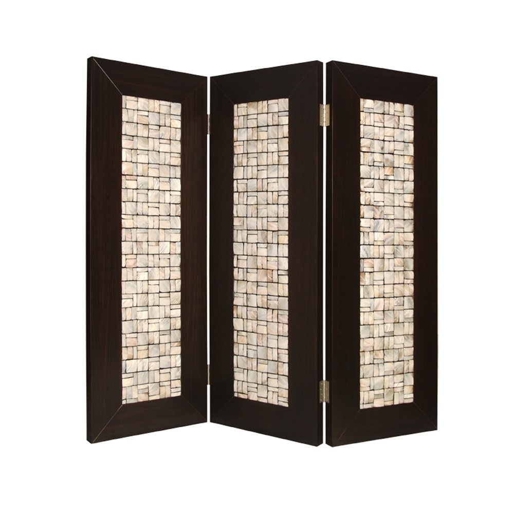 84" Brown Folding Three Panel Screen Room Divider - with Three Panels on a white background