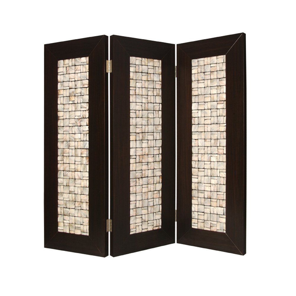 84" Brown Folding Three Panel Screen Room Divider - with Three Panels on a white background