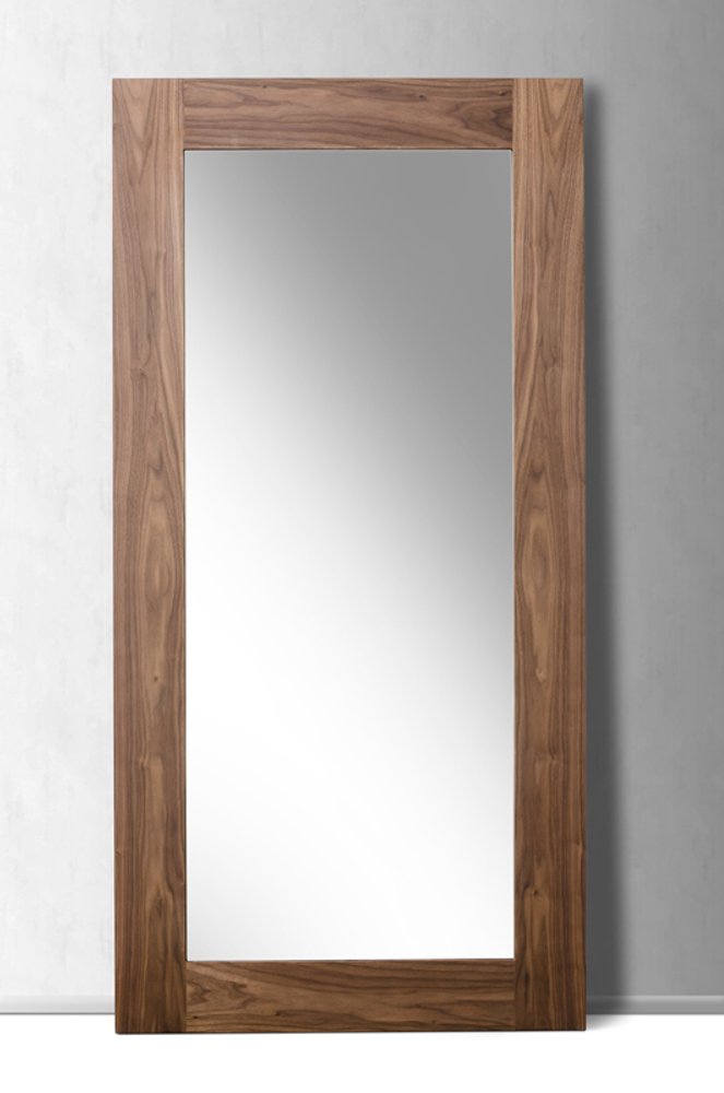 79" Brown Framed Leaning Full Length Hanging Mirror on a white background