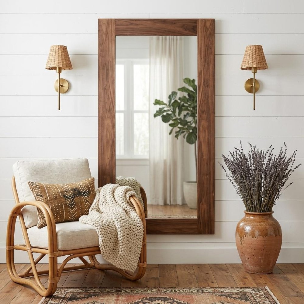 79" Brown Framed Leaning Full Length Hanging Mirror close-up detail