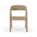 Taupe and Brown Upholstered Faux Leather Curved Back Dining Arm Chair on a white background
