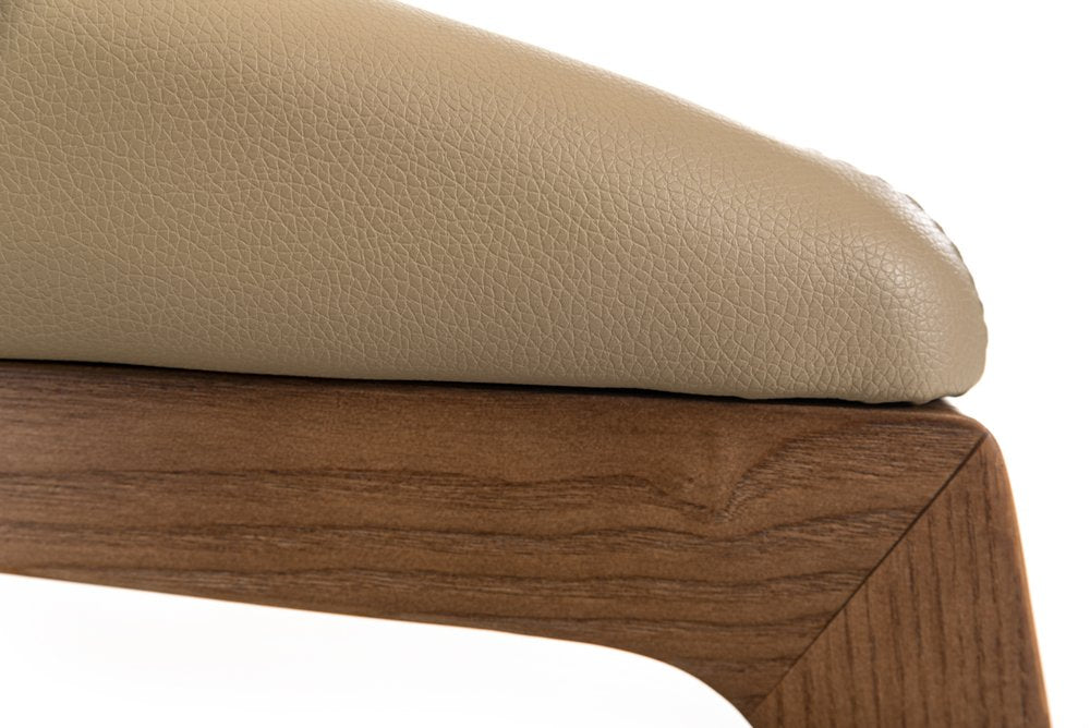 Taupe and Brown Upholstered Faux Leather Curved Back Dining Arm Chair on a white background