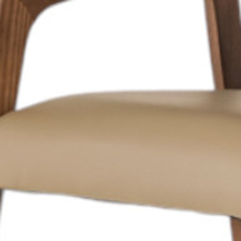 Taupe and Brown Upholstered Faux Leather Curved Back Dining Arm Chair on a white background