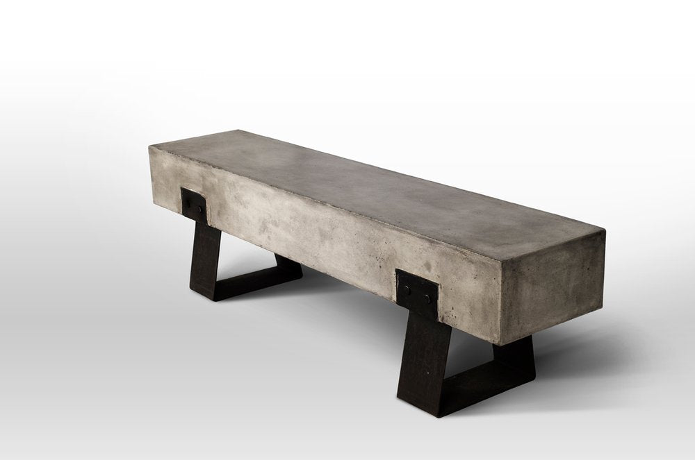 75" Gray and Black Metal and Concrete Indoor Outdoor Bench on a white background