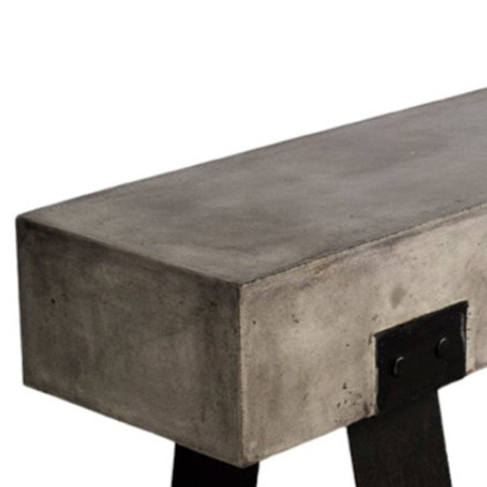 75" Gray and Black Metal and Concrete Indoor Outdoor Bench on a white background