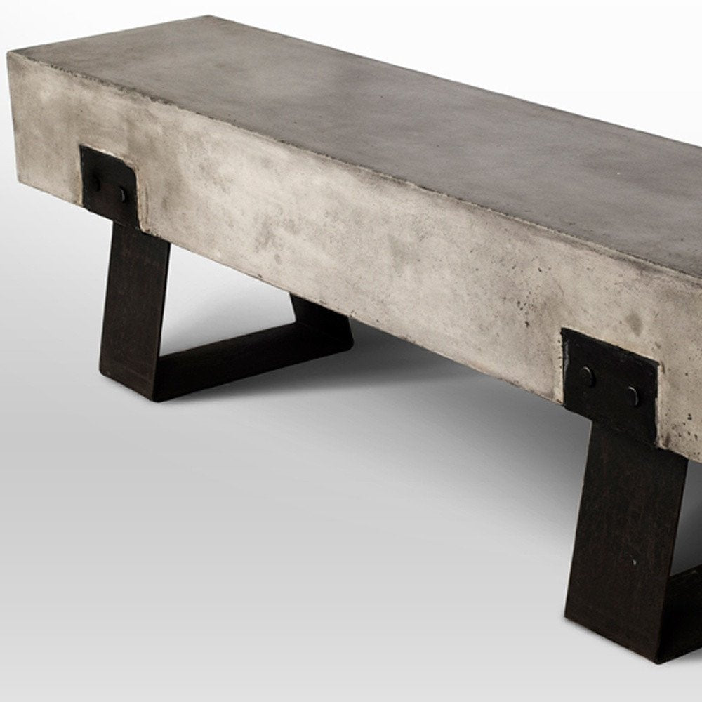 75" Gray and Black Metal and Concrete Indoor Outdoor Bench close-up detail