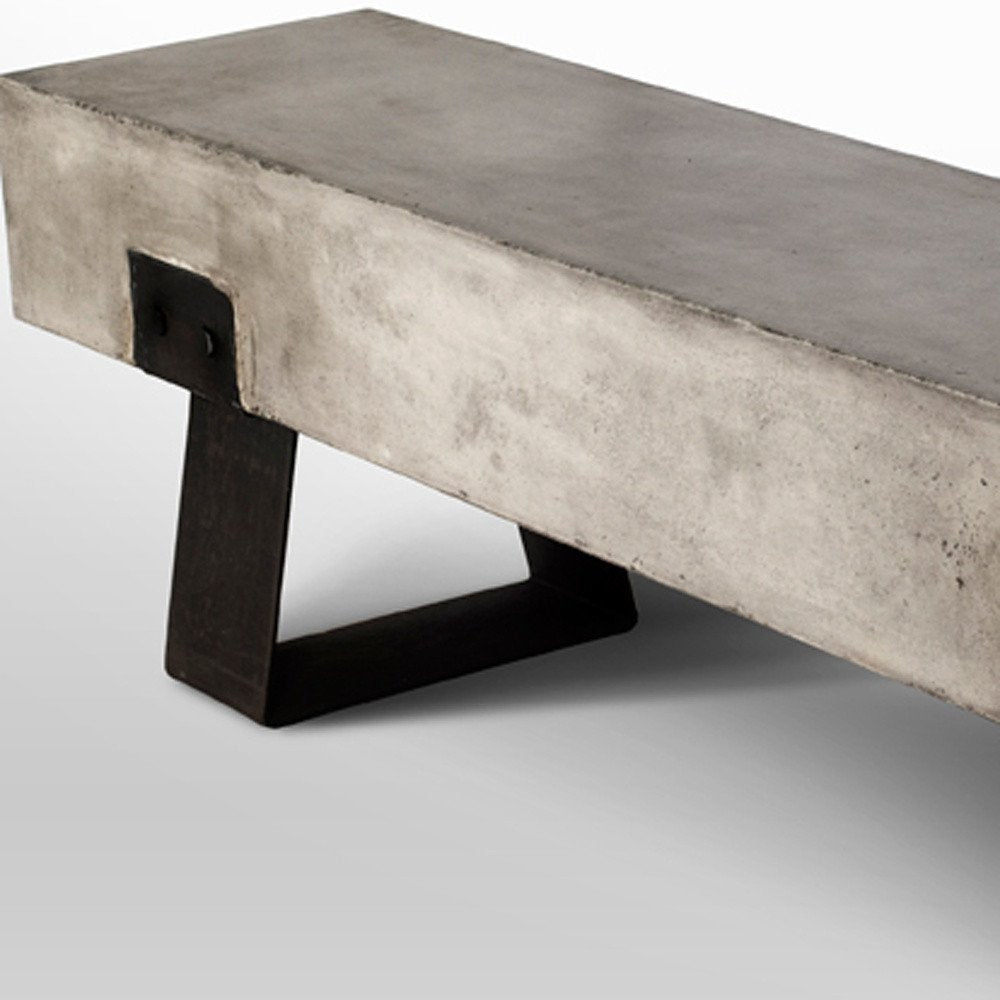 75" Gray and Black Metal and Concrete Indoor Outdoor Bench close-up detail