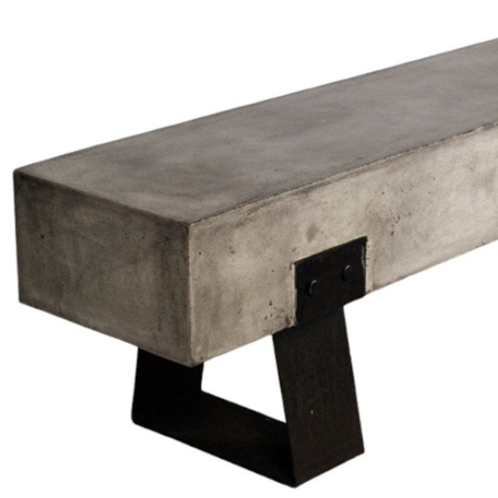 75" Gray and Black Metal and Concrete Indoor Outdoor Bench on a white background