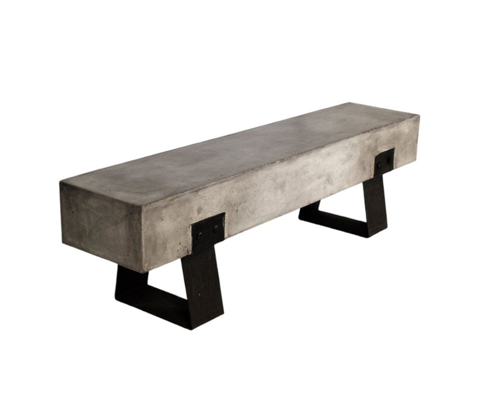 75" Gray and Black Metal and Concrete Indoor Outdoor Bench on a white background