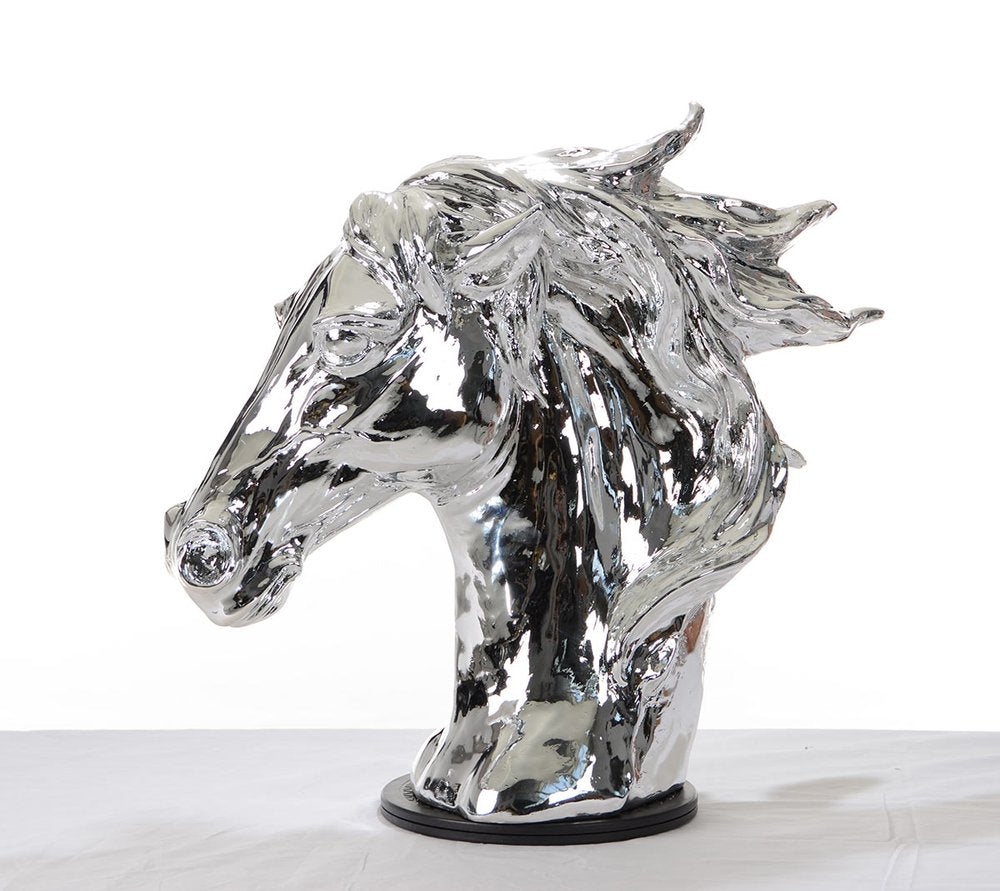 11" Silver Glass Figurine Tabletop Sculpture. Sculpture isolated on a plain white background, in a silver glass finish.