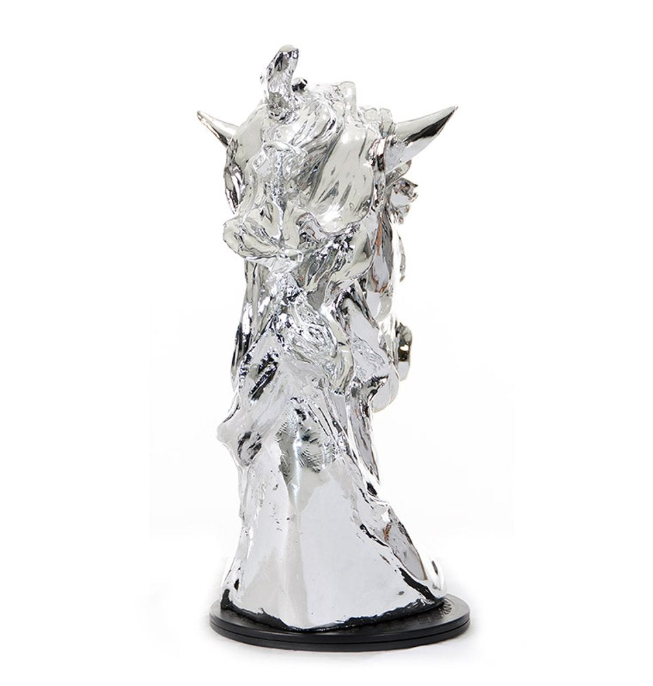 11" Silver Glass Figurine Tabletop Sculpture. Sculpture isolated on a plain white background, in a silver glass finish.