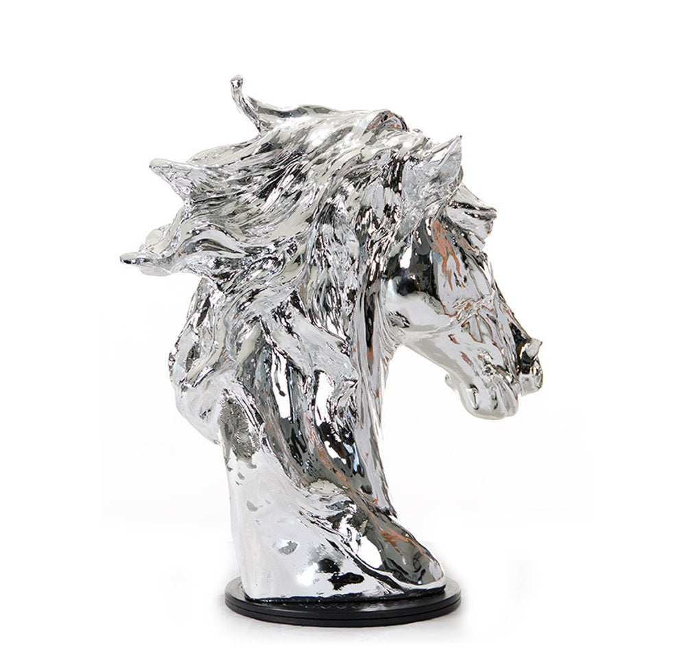 11" Silver Glass Figurine Tabletop Sculpture. Sculpture isolated on a plain white background, finished in silver glass.