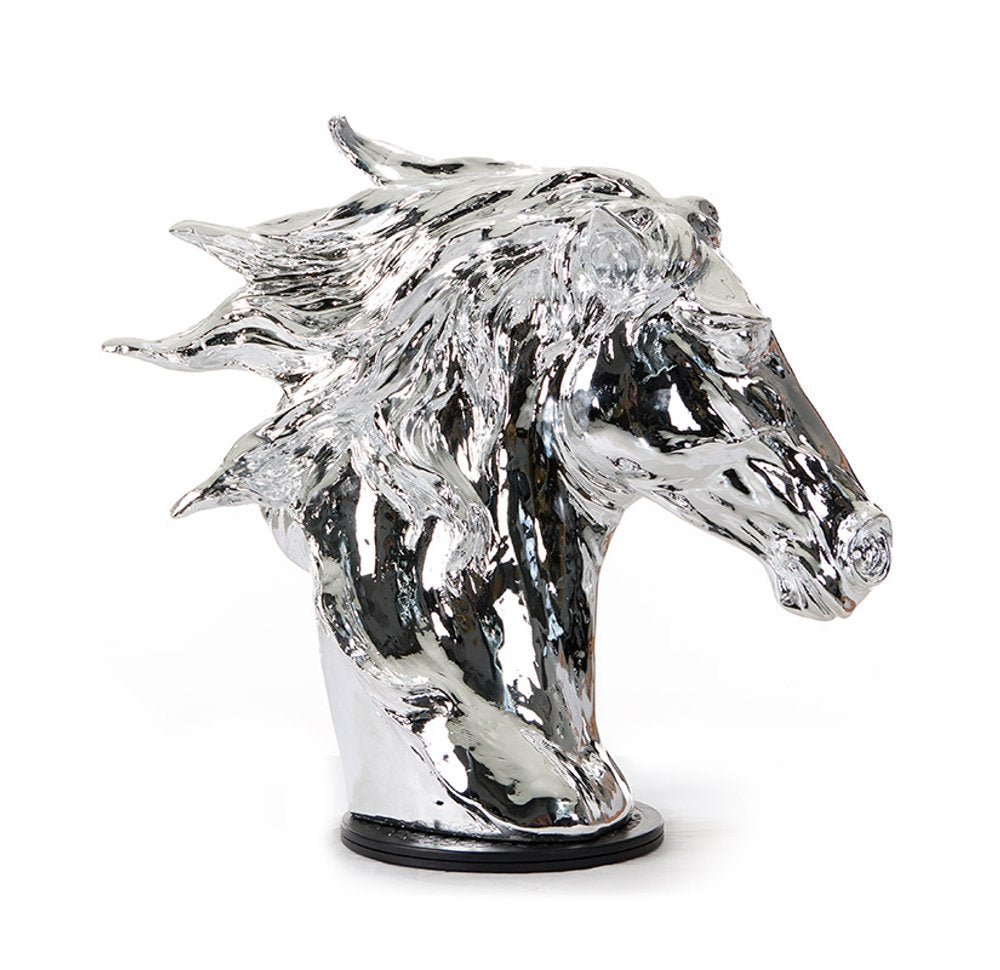 11" Silver Glass Figurine Tabletop Sculpture. Sculpture isolated on a plain white background, showing a silver glass surface.