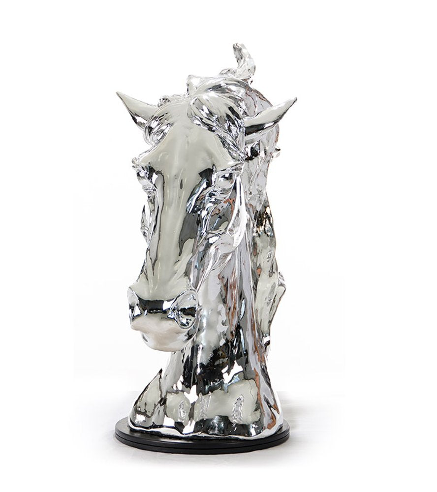 11" Silver Glass Figurine Tabletop Sculpture. Sculpture isolated on a plain white background, finished in silver glass.