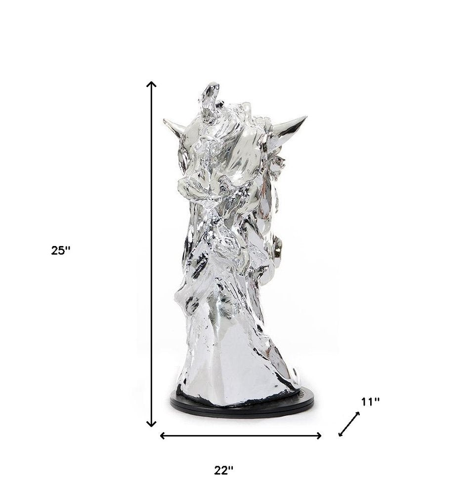 11" Silver Glass Figurine Tabletop Sculpture. Sculpture isolated on a plain white background, finished in silver glass.