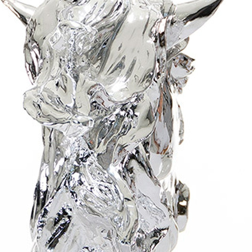 11" Silver Glass Figurine Tabletop Sculpture. Sculpture isolated on a plain white background, showing a silver glass surface.