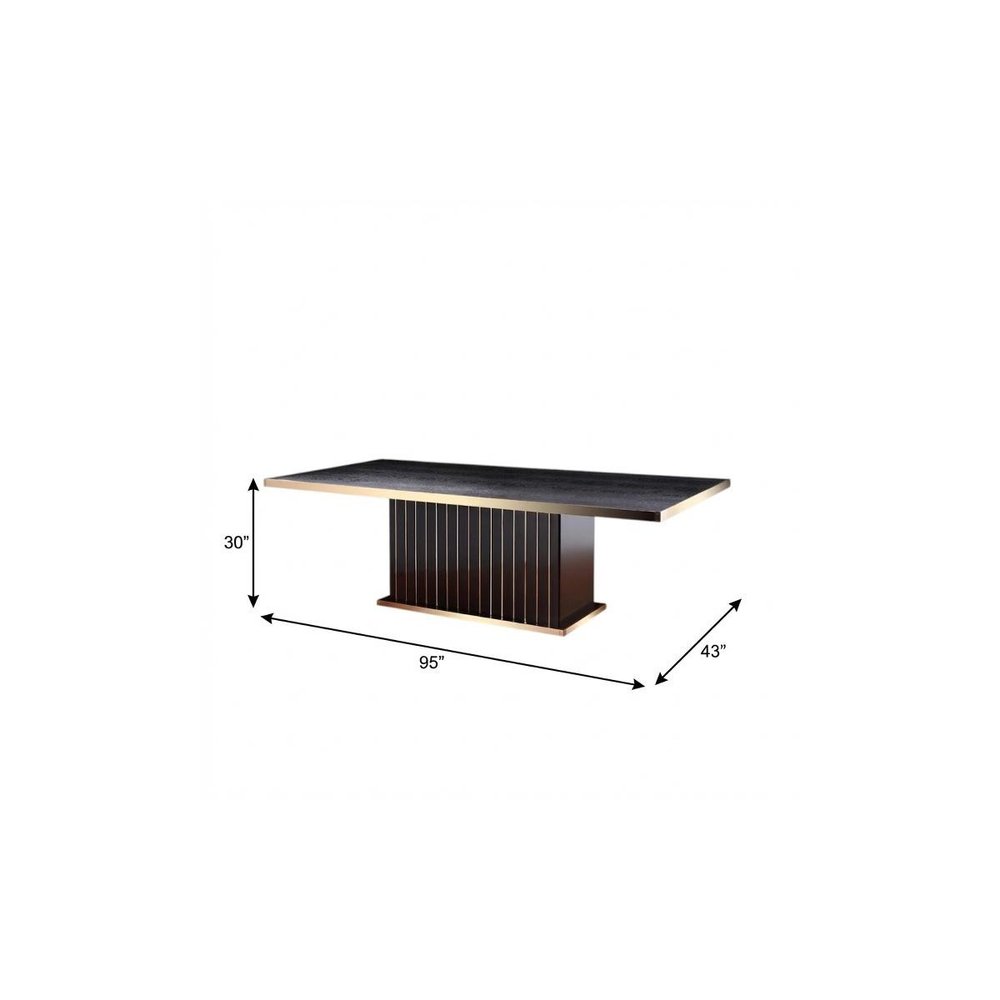 95" Black and Gold Wood Pedestal Base Dining Table on a white background