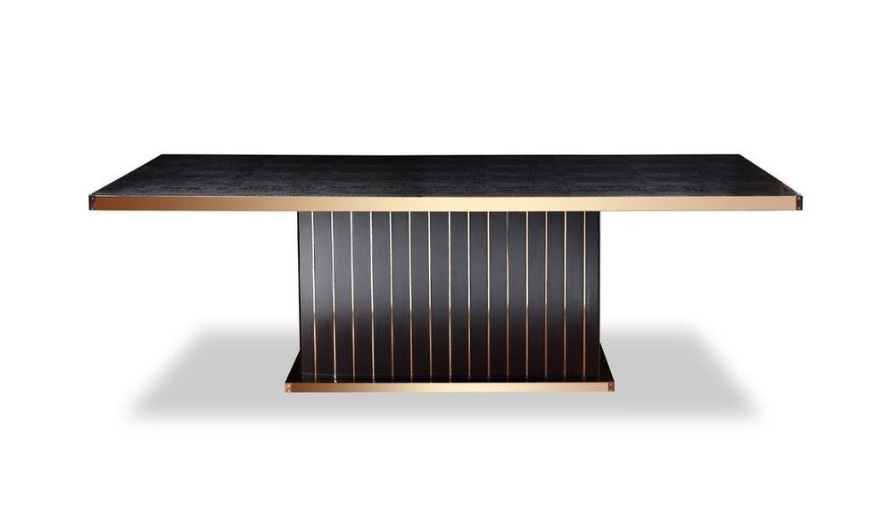 95" Black and Gold Wood Pedestal Base Dining Table on a white background