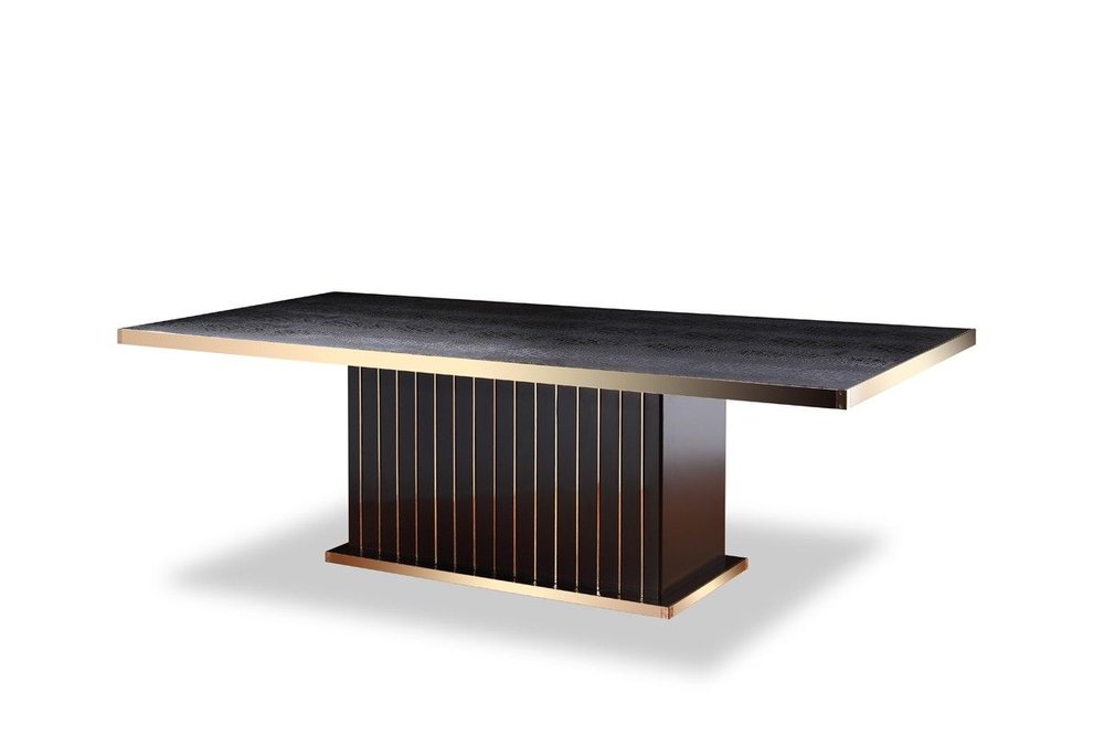 95" Black and Gold Wood Pedestal Base Dining Table on a white background