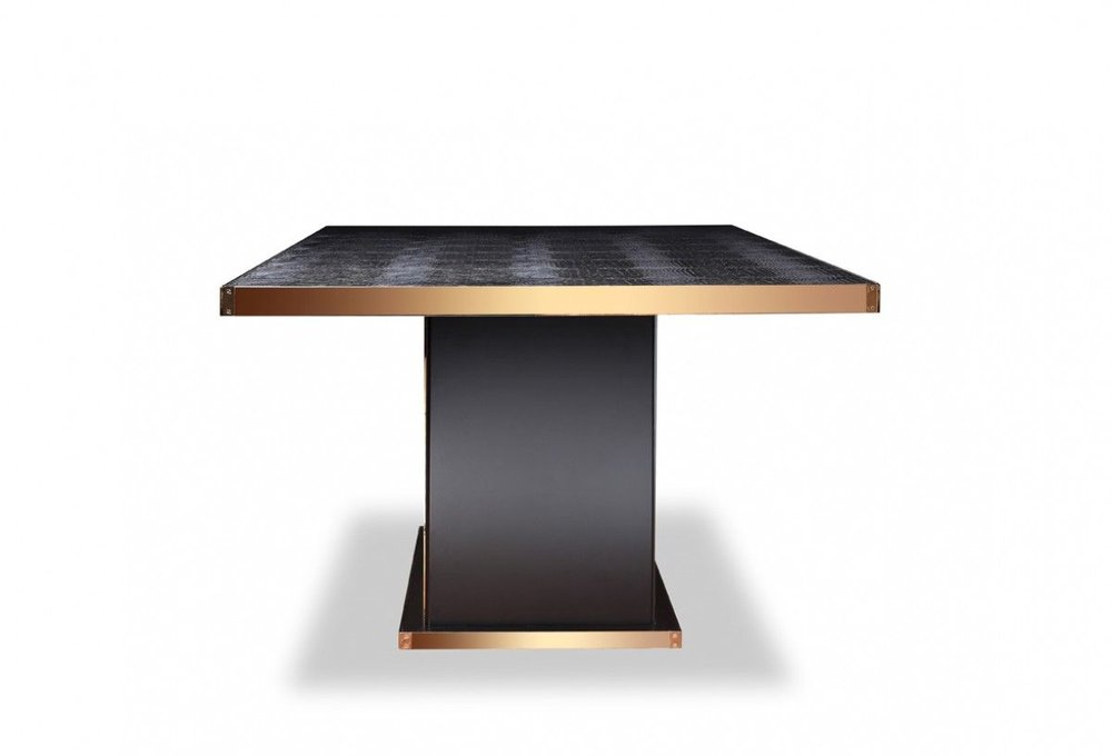95" Black and Gold Wood Pedestal Base Dining Table on a white background
