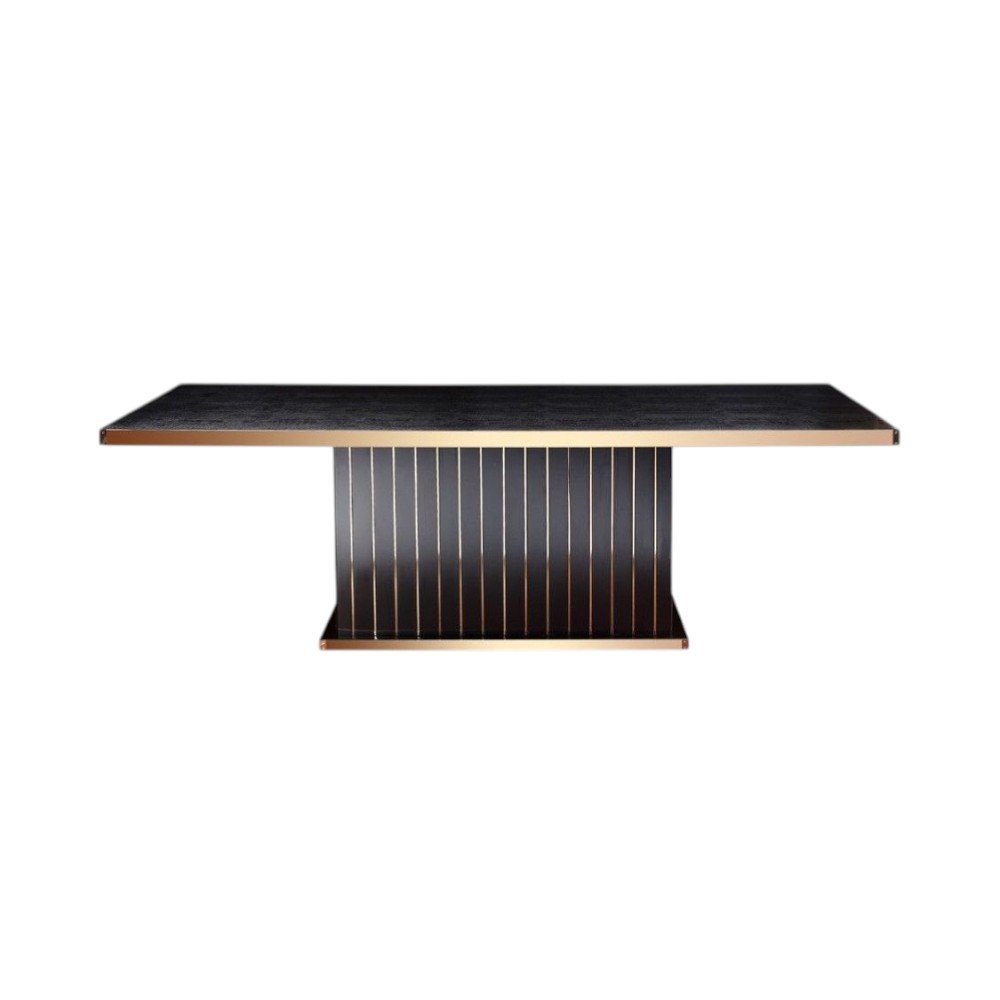 95" Black and Gold Wood Pedestal Base Dining Table on a white background