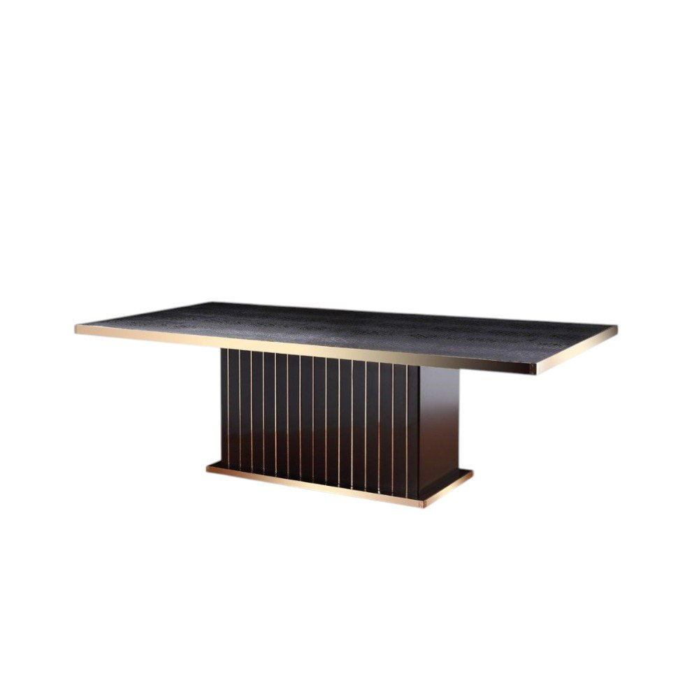 95" Black and Gold Wood Pedestal Base Dining Table on a white background