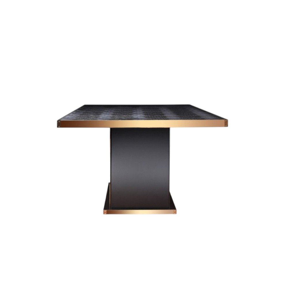 95" Black and Gold Wood Pedestal Base Dining Table on a white background