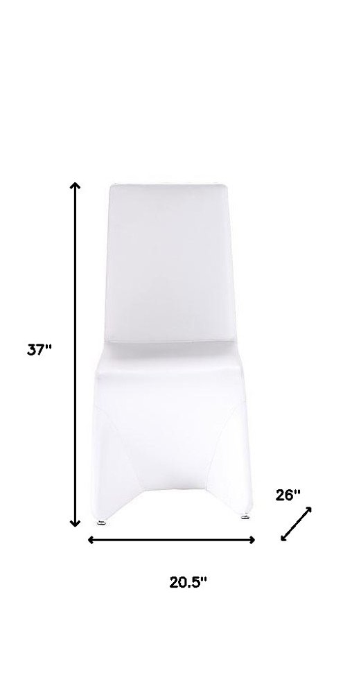 Set of Two White Upholstered Faux Leather Dining Side Chairs - 37" H x 20.5" W x 26" D on a white background