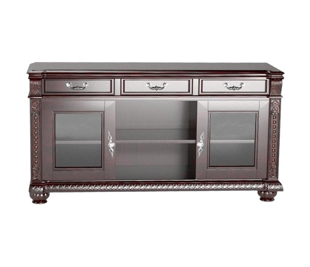65" Dark Brown Solid Wood Enclosed and Open Storage TV Stand