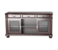 65" Dark Brown Solid Wood Enclosed and Open Storage TV Stand. TV stand isolated on a plain white background, in a brown wood finish.