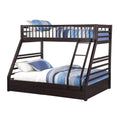 Espresso Twin Over Queen Solid Wood Bunk Bed With Storage on a white background
