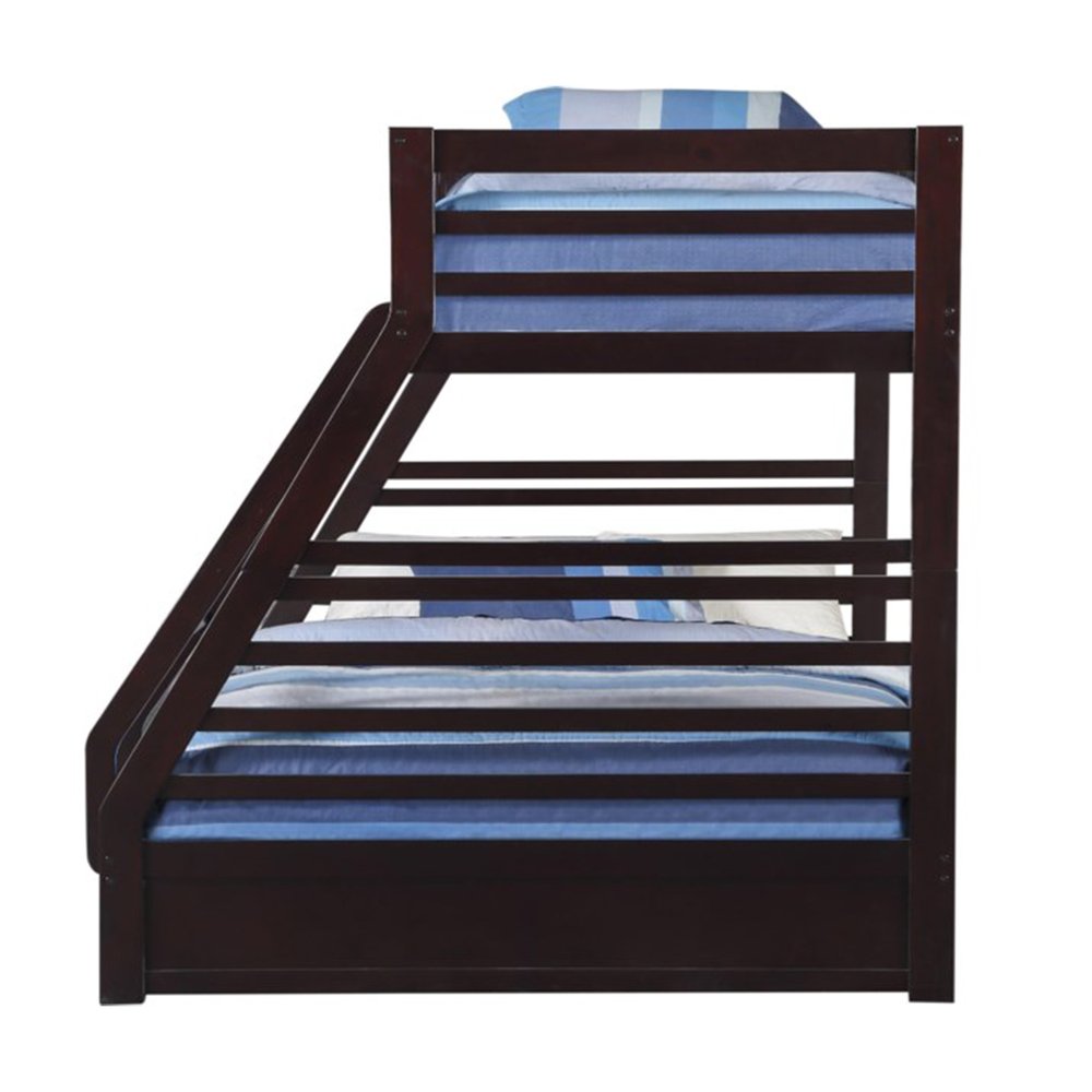 Espresso Twin Over Queen Solid Wood Bunk Bed With Storage on a white background