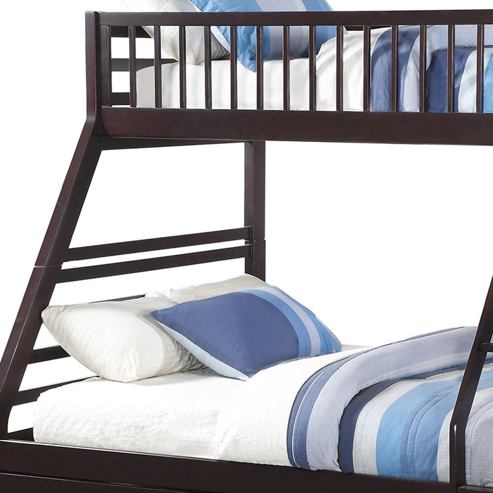 Espresso Twin Over Queen Solid Wood Bunk Bed With Storage on a white background