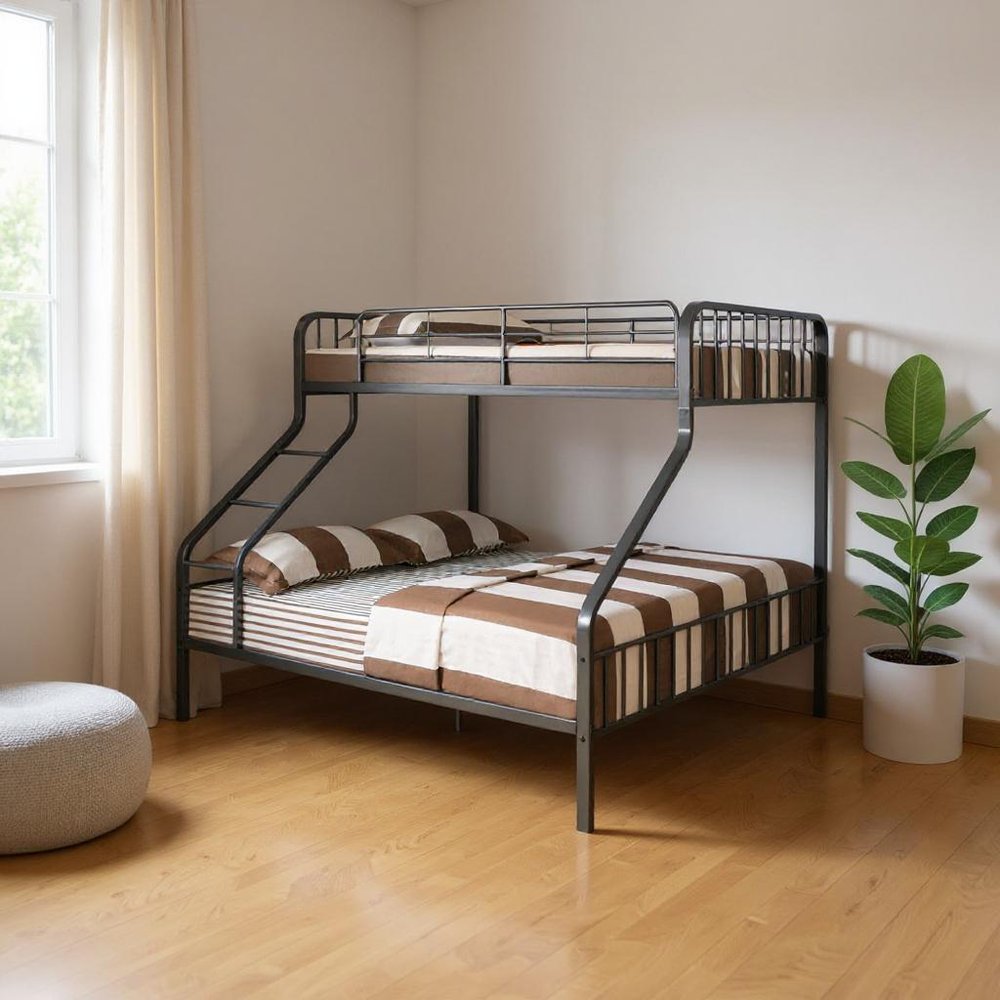 Gunmetal Twin Over Queen Bunk Bed in a home interior