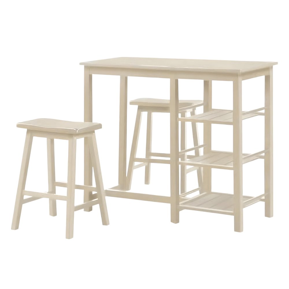 Three Piece Cream Solid Wood Counter Height Bar Table Set