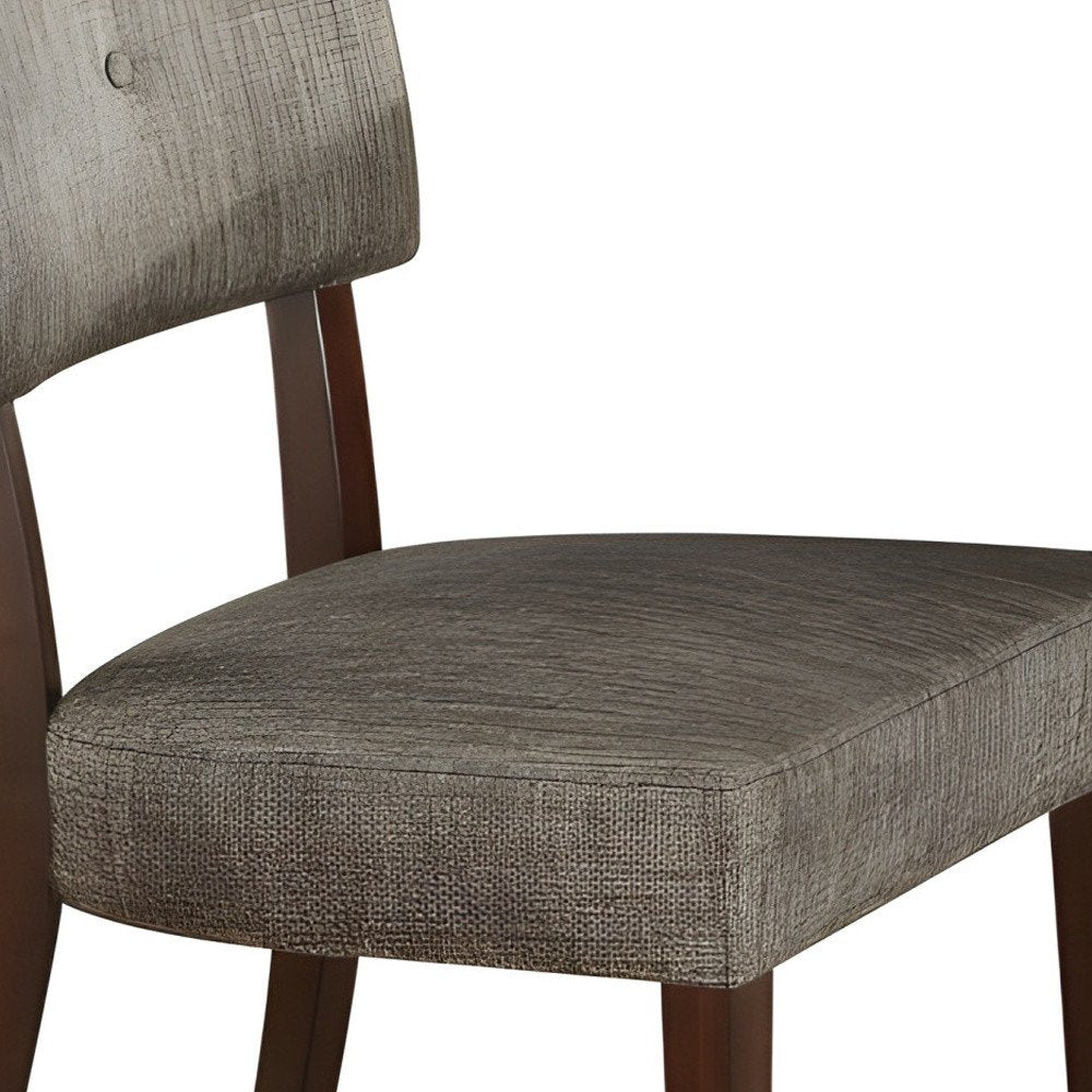 Set of Two Tufted Gray And Brown Upholstered Fabric Open Back Dining Side Chairs on a white background