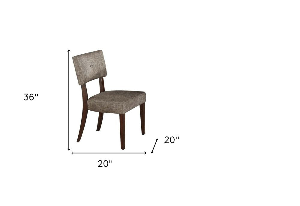 Set of Two Tufted Gray And Brown Upholstered Fabric Open Back Dining Side Chairs on a white background