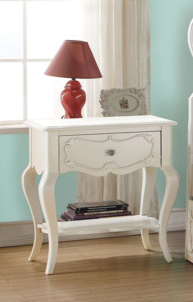 Cropped view of 26" Solid Wood And Mirrored Glass Nightstand focusing on the tan wood surface.