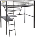 79" X 42" X 72" Silver And Black Metal Tube Loft Bed With Desk on a white background