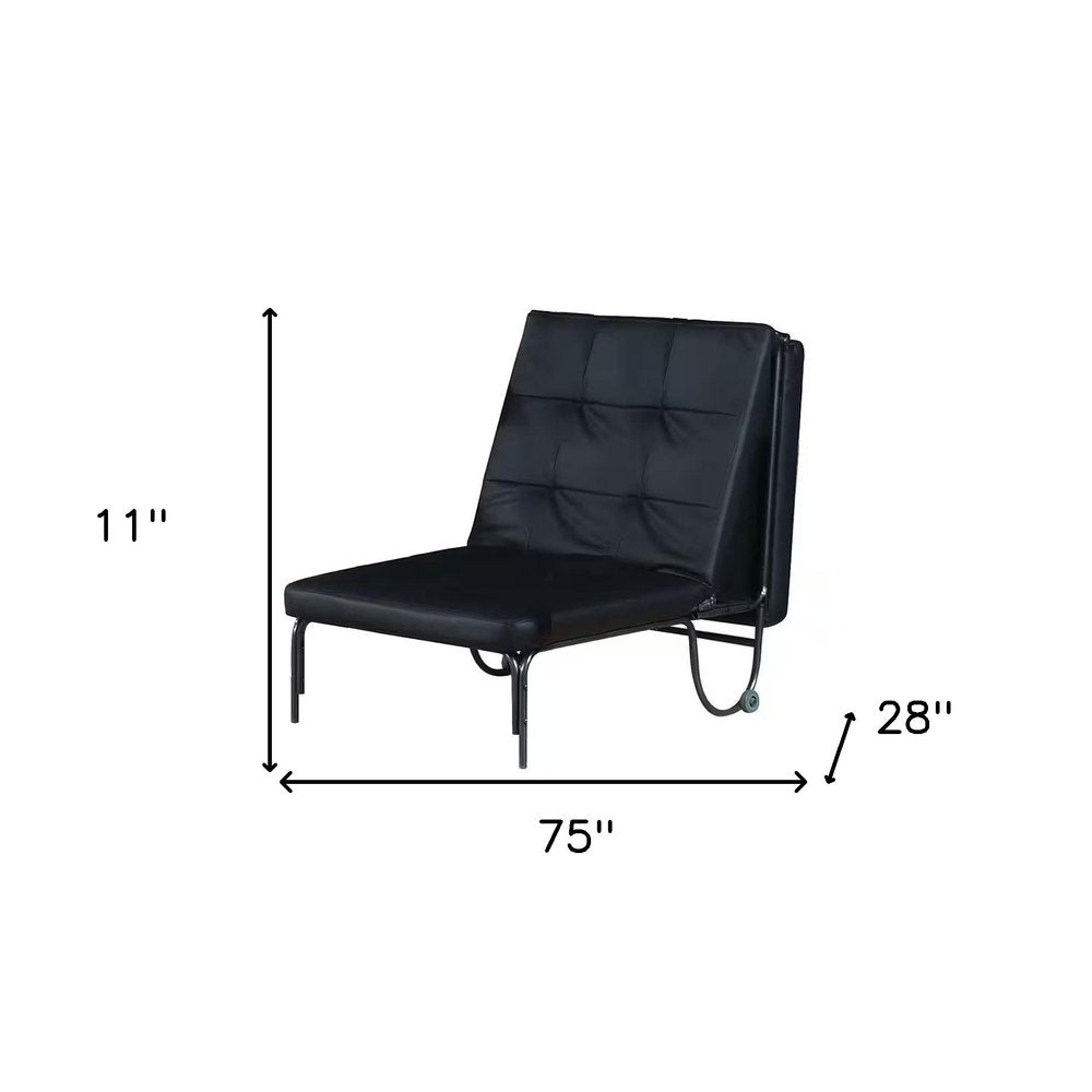 75" Black Faux Leather Tufted Convertible Chair on a white background