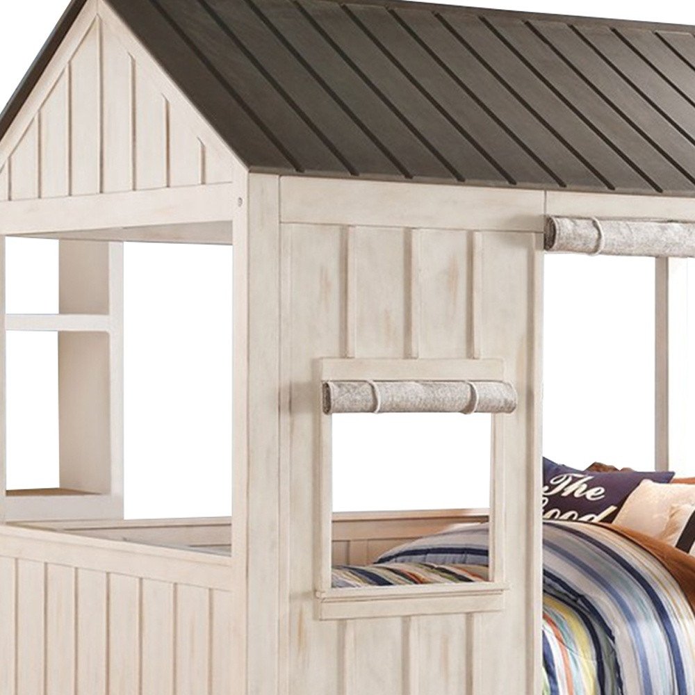 White Solid Wood Full House Bed on a white background