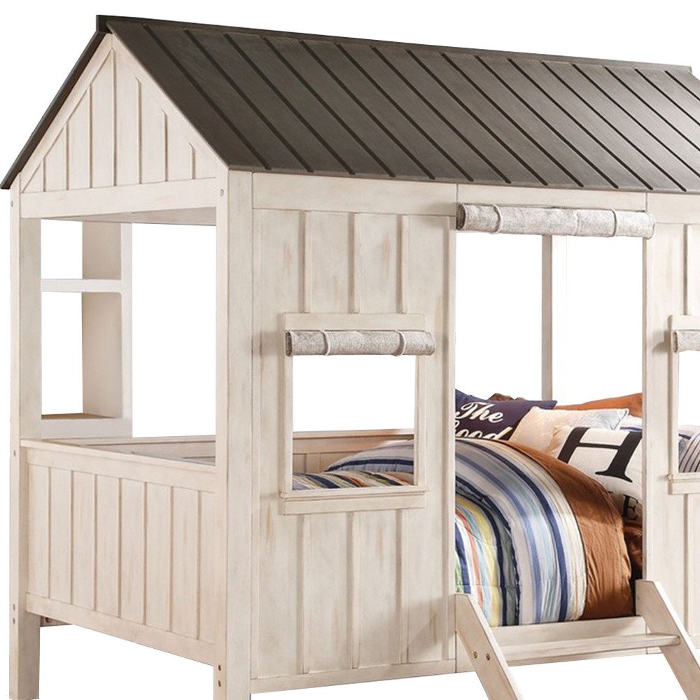White Solid Wood Full House Bed on a white background