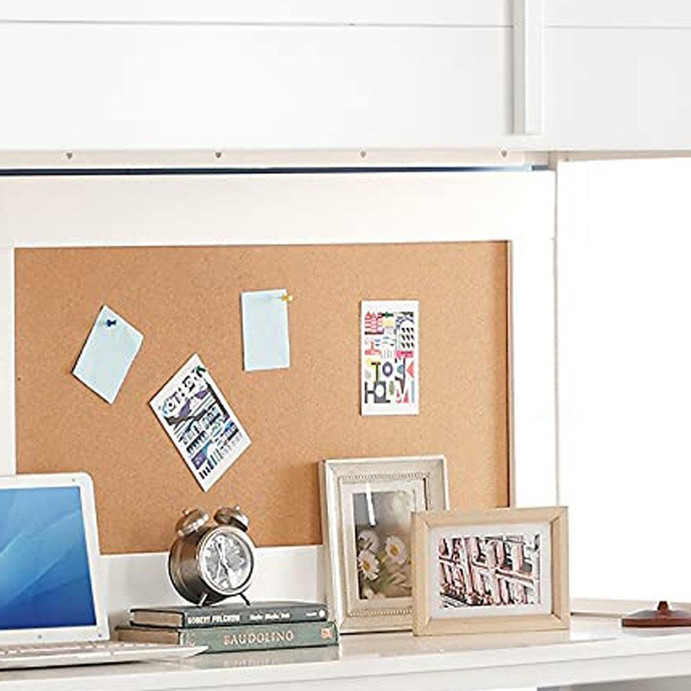 White Panel Wood Twin Loft Bed With Desk