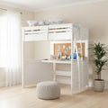 White Panel Wood Twin Loft Bed With Desk