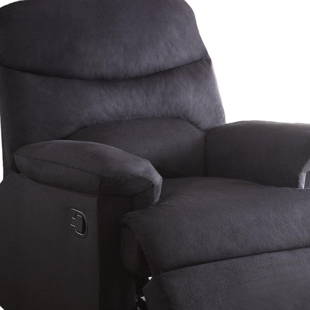 35" Black Microfiber Manual Recliner detail shot of the black finish.